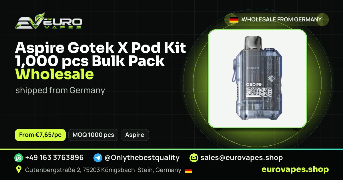 Aspire Gotek X Pod Kit 1,000 pcs Bulk Pack wholesale price and MOQ – Euro Vapes Germany