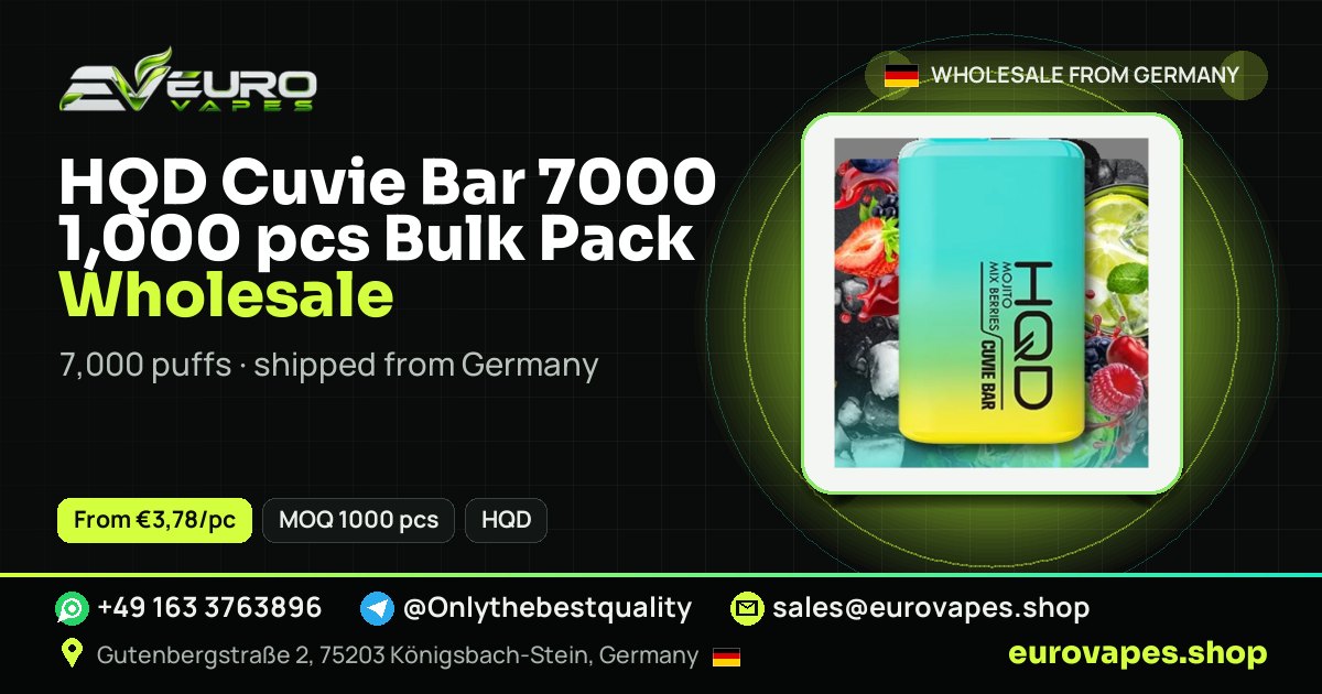 HQD Cuvie Bar 7000 1,000 pcs Bulk Pack wholesale price and MOQ – Euro Vapes Germany
