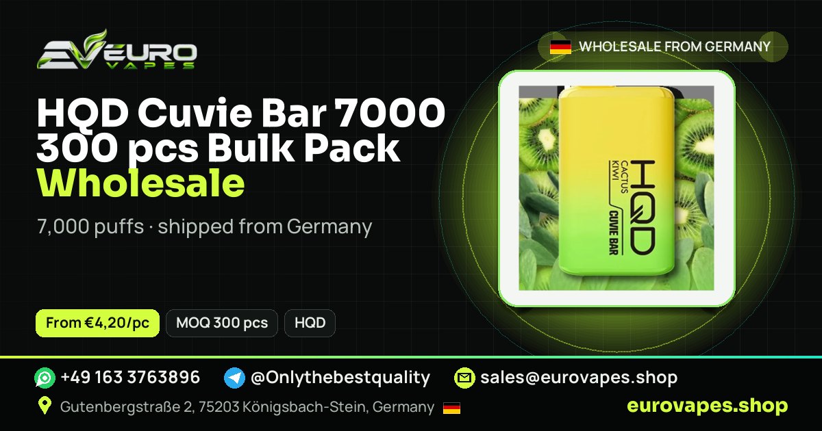 HQD Cuvie Bar 7000 300 pcs Bulk Pack wholesale price and MOQ – Euro Vapes Germany