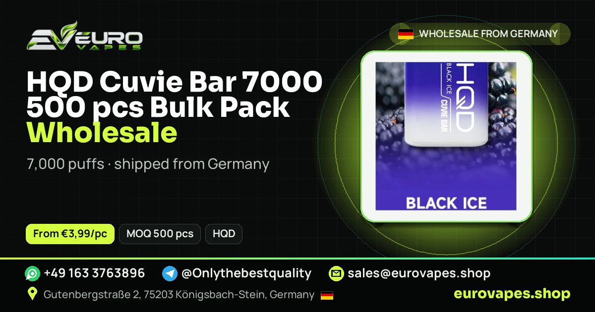 HQD Cuvie Bar 7000 500 pcs Bulk Pack wholesale price and MOQ – Euro Vapes Germany
