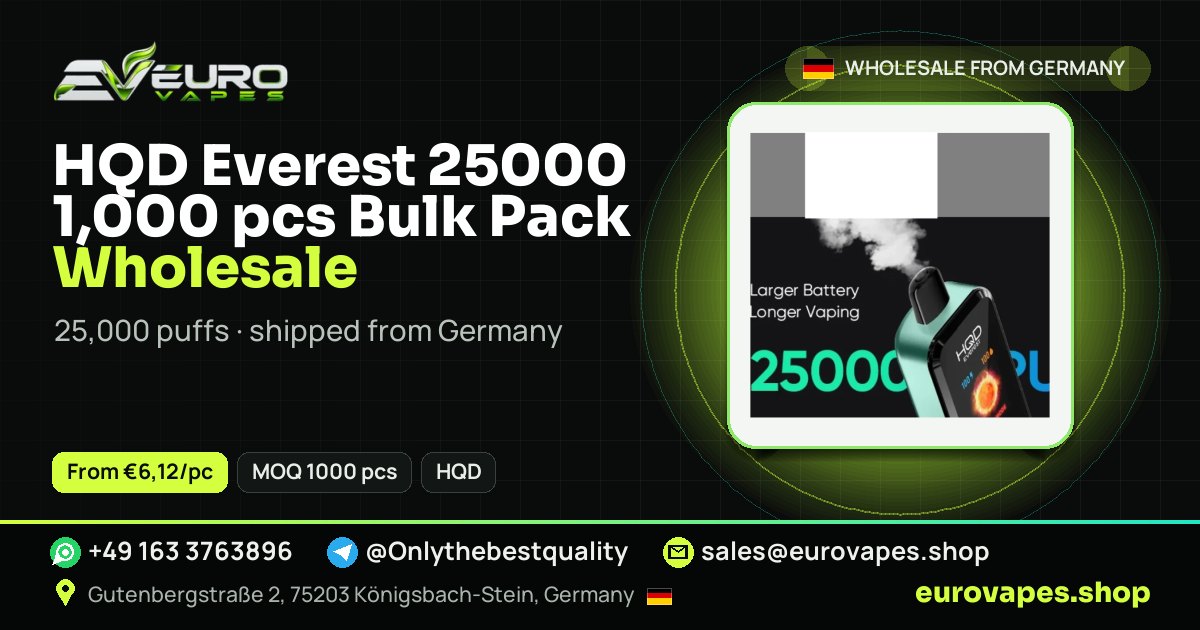 HQD Everest 25000 1,000 pcs Bulk Pack wholesale price and MOQ – Euro Vapes Germany