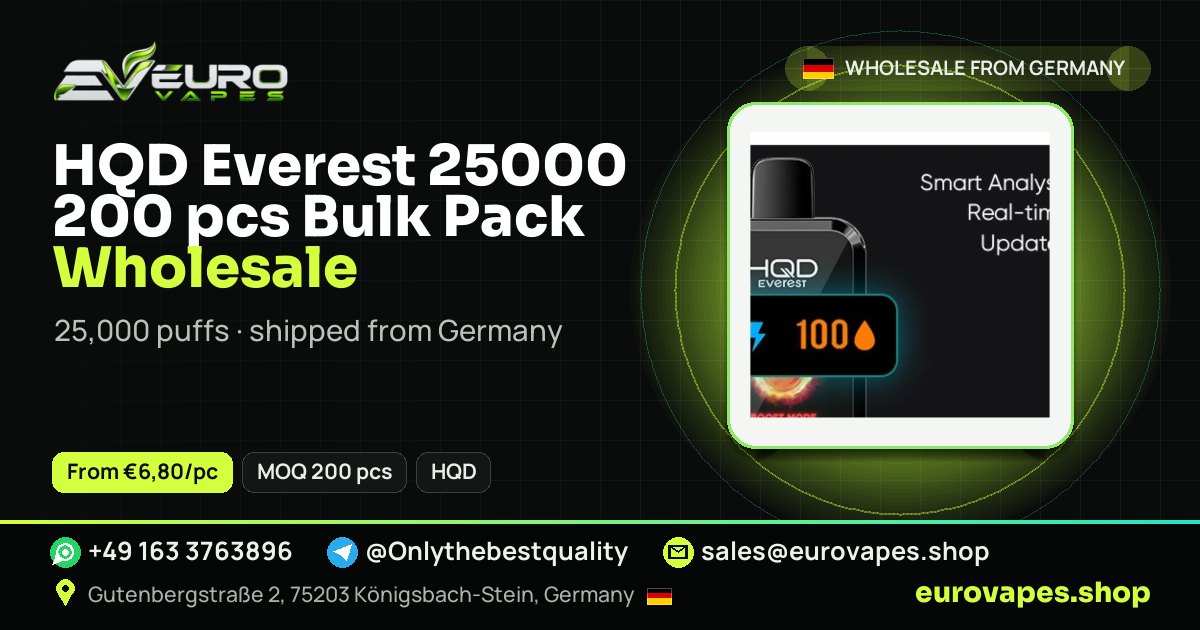 HQD Everest 25000 200 pcs Bulk Pack wholesale price and MOQ – Euro Vapes Germany