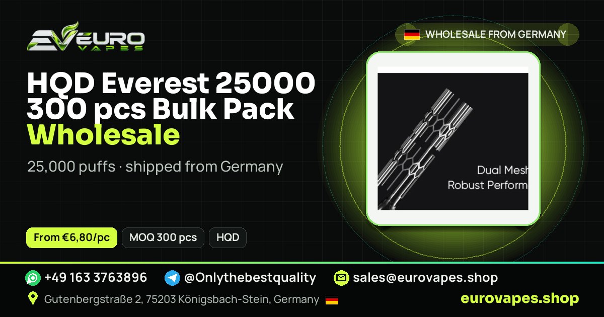 HQD Everest 25000 300 pcs Bulk Pack wholesale price and MOQ – Euro Vapes Germany