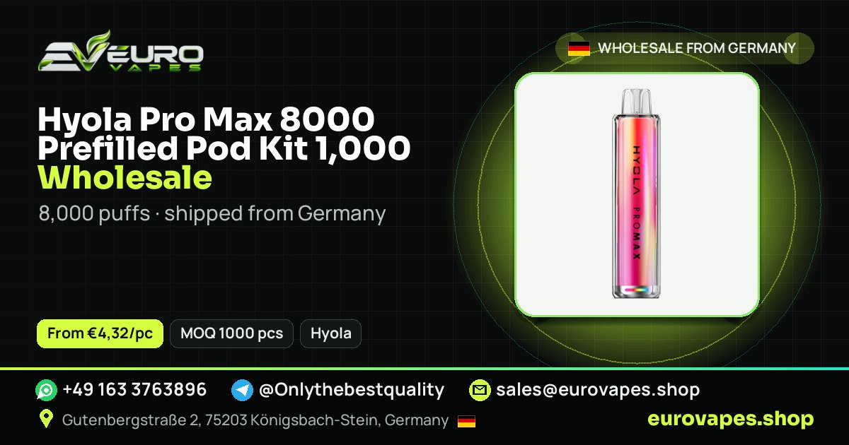 Hyola Pro Max 8000 Prefilled Pod Kit 1,000 pcs Bulk Pack wholesale price and MOQ – Euro Vapes Germany