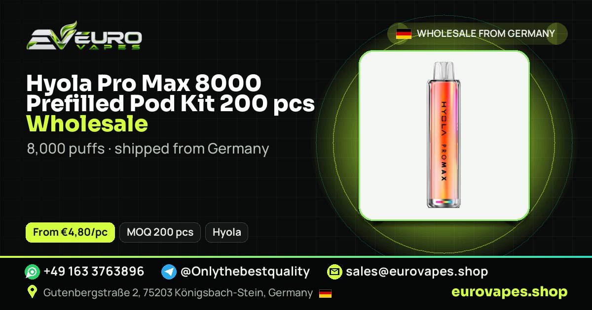 Hyola Pro Max 8000 Prefilled Pod Kit 200 pcs Bulk Pack wholesale price and MOQ – Euro Vapes Germany