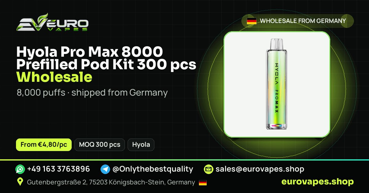 Hyola Pro Max 8000 Prefilled Pod Kit 300 pcs Bulk Pack wholesale price and MOQ – Euro Vapes Germany