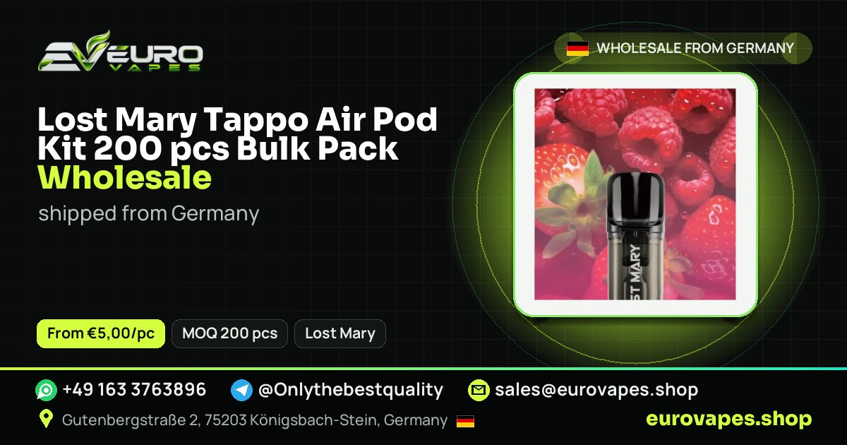 Lost Mary Tappo Air Pod Kit 200 pcs Bulk Pack wholesale price and MOQ – Euro Vapes Germany