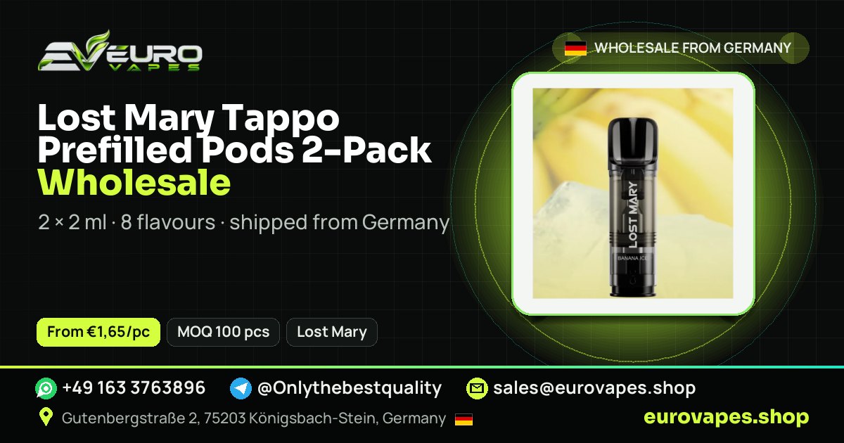 Lost Mary Tappo Prefilled Pods 2-Pack wholesale price and MOQ – Euro Vapes Germany