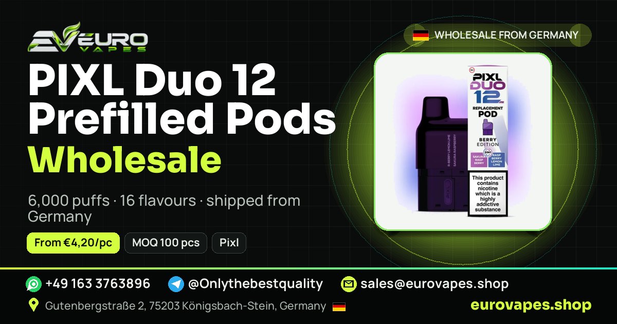 PIXL Duo 12 Prefilled Pods wholesale price and MOQ – Euro Vapes Germany