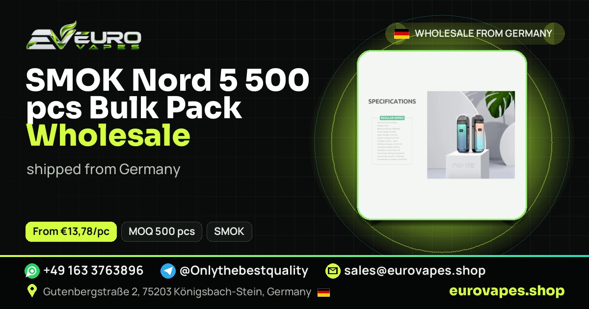 SMOK Nord 5 500 pcs Bulk Pack wholesale price and MOQ – Euro Vapes Germany